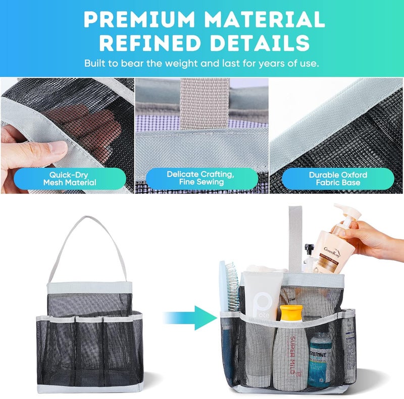 EUDELE Mesh Shower Caddy Portable for College Dorm Room Essentials with 8-Pocket Large Capacity for Beach,Swimming,Gym-Grey - Image 3